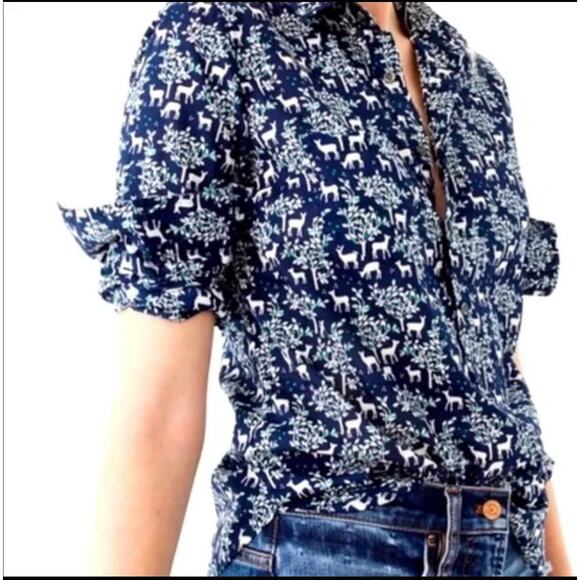 J. Crew Tops - J Crew "A Night's Tale" Woodland Print  Blouse Size 6
